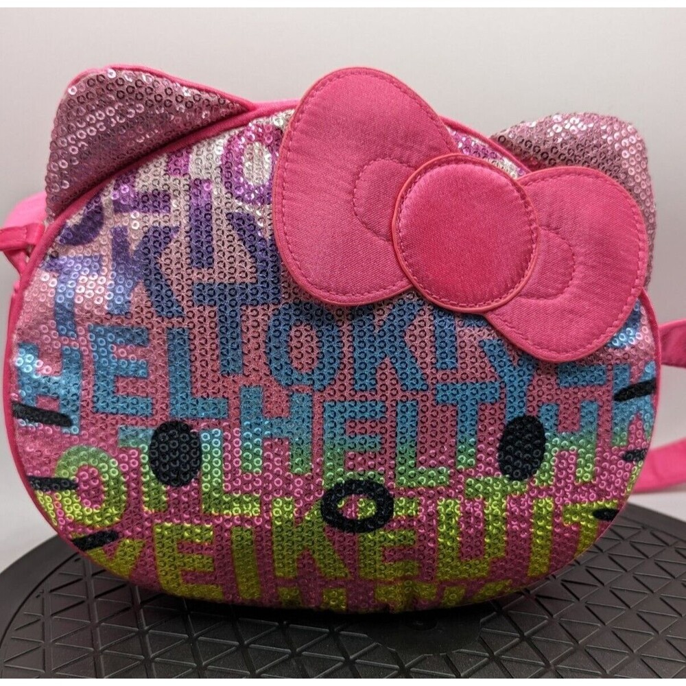 Sanrio Hello Kitty Shoulder Purse Bag Rainbow Pink Sequin Satin Zip 2012
